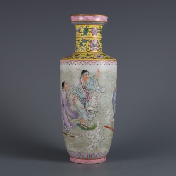 Qing Dynasty Yongzheng Period Famille Rose Four Immortals Crossing the Sea Stick Vase