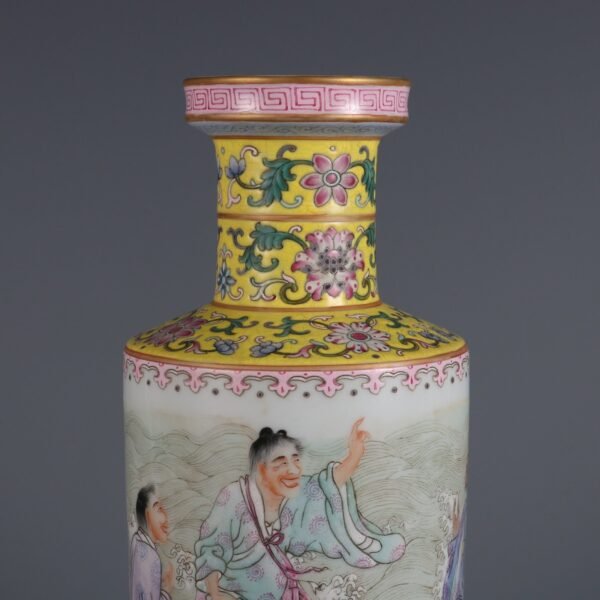 Qing Dynasty Yongzheng Period Famille Rose Four Immortals Crossing the Sea Stick Vase - Image 8