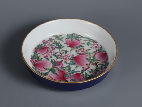 Qing Yongzheng Period Blue Glaze Pastel Eight Peach Pattern Flat Foot Plate - Image 3