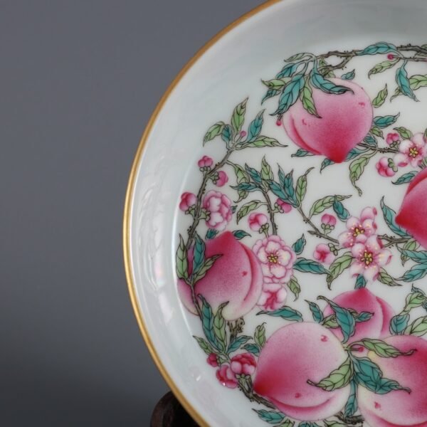 Qing Yongzheng Period Blue Glaze Pastel Eight Peach Pattern Flat Foot Plate - Image 5