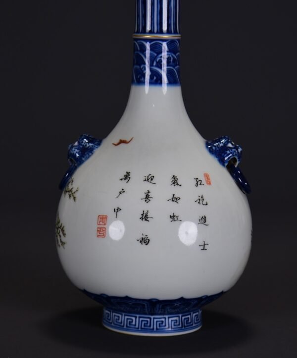 An old collection of Qing Dynasty Qianlong famille rose Zhong Kui blessing picture garlic vase - Image 3