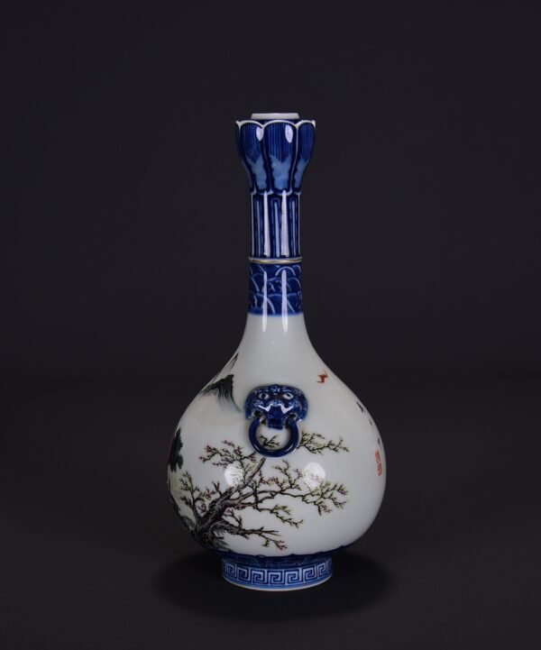 An old collection of Qing Dynasty Qianlong famille rose Zhong Kui blessing picture garlic vase - Image 2