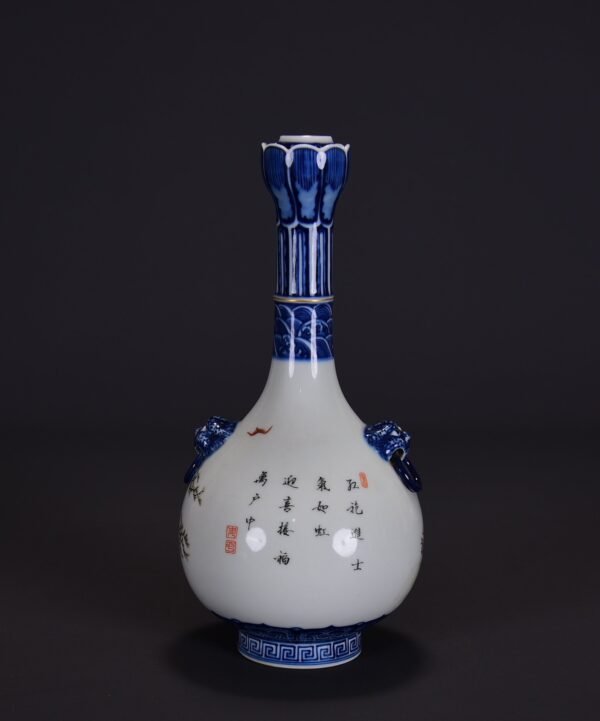An old collection of Qing Dynasty Qianlong famille rose Zhong Kui blessing picture garlic vase - Image 7