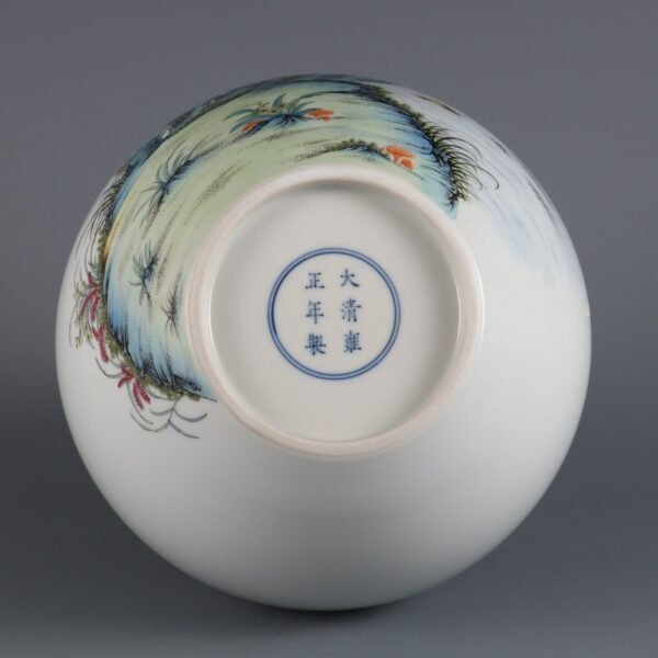 Qing Dynasty Yongzheng Period Famille Rose Flower and Bird Poems Tianqiu Vase - Image 9