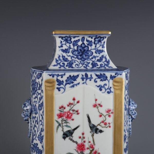 Qing Dynasty Qianlong period blue and white with pink and white flower and bird pattern animal ears - Image 2