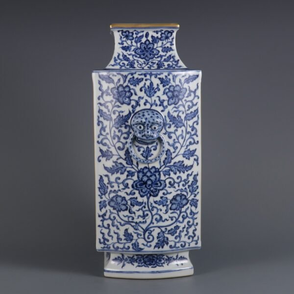 Qing Dynasty Qianlong period blue and white with pink and white flower and bird pattern animal ears - Image 4