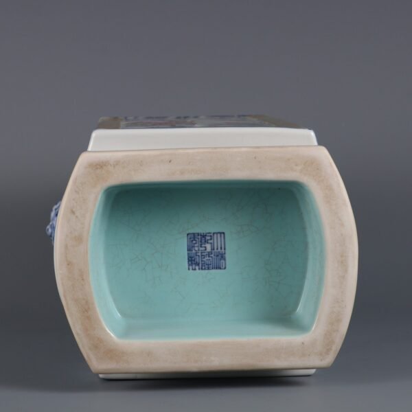 Qing Dynasty Qianlong period blue and white with pink and white flower and bird pattern animal ears - Image 6