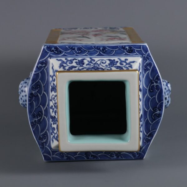 Qing Dynasty Qianlong period blue and white with pink and white flower and bird pattern animal ears - Image 7