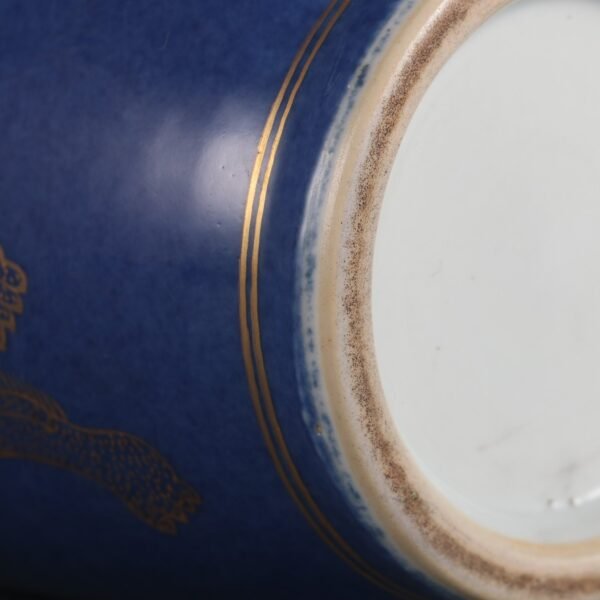 Qing Kangxi Period Snowflake Blue Glaze Gilded Kylin Pattern Stick Bottle - Image 8