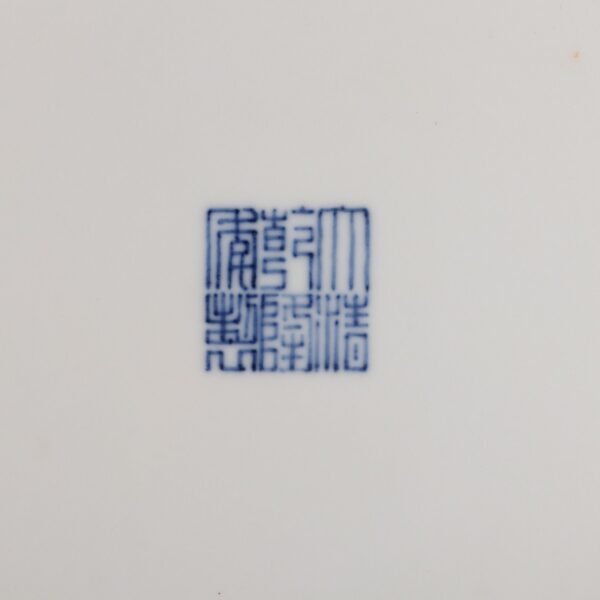 Qing Dynasty Qianlong period blue and white with alum red five blessings longevity large plate - Image 8