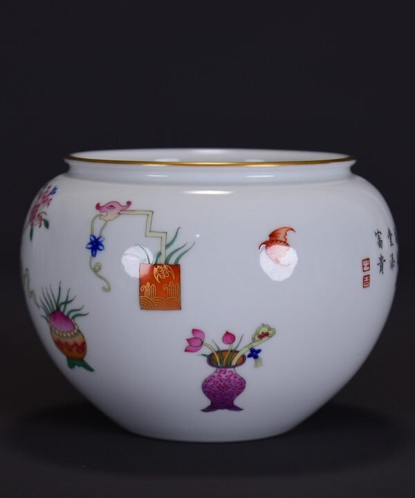 Old Collection of Qing Dynasty Qianlong Enamel Color and Gold Painting Bogutu Washbasin - Image 2