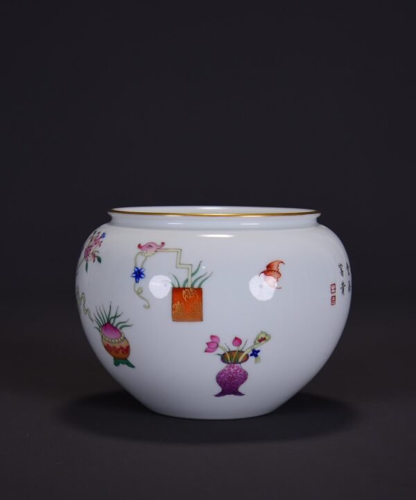 Old Collection of Qing Dynasty Qianlong Enamel Color and Gold Painting Bogutu Washbasin - Image 3