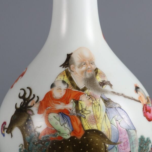 Qing Dynasty Qianlong period powder enamel birthday picture with a vase - Image 7