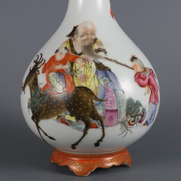 Qing Dynasty Qianlong period powder enamel birthday picture with a vase - Image 6
