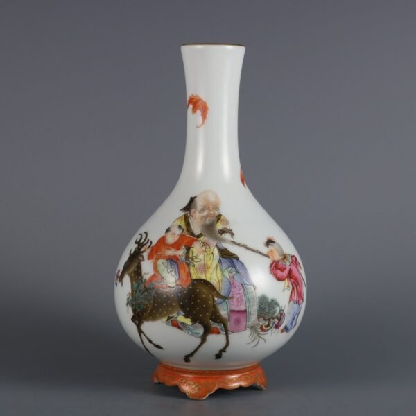 Qing Dynasty Qianlong period powder enamel birthday picture with a vase