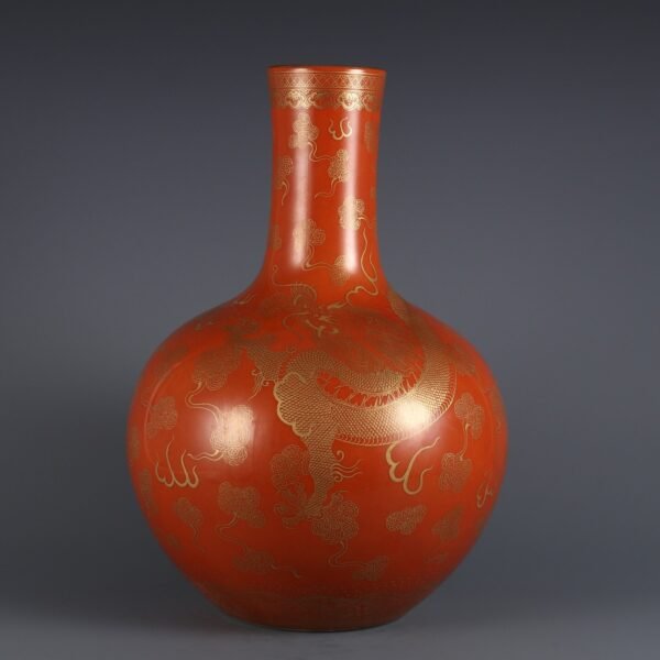 Qing Dynasty Qianlong period alum red ground painted with gold cloud dragon pattern celestial globe