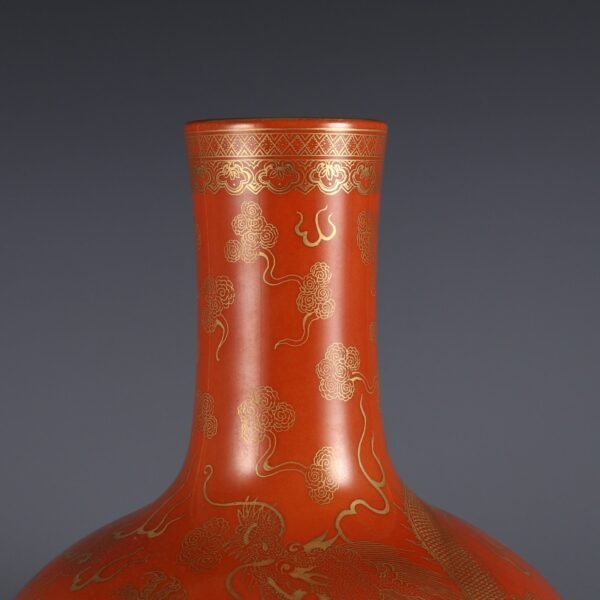 Qing Dynasty Qianlong period alum red ground painted with gold cloud dragon pattern celestial globe - Image 3