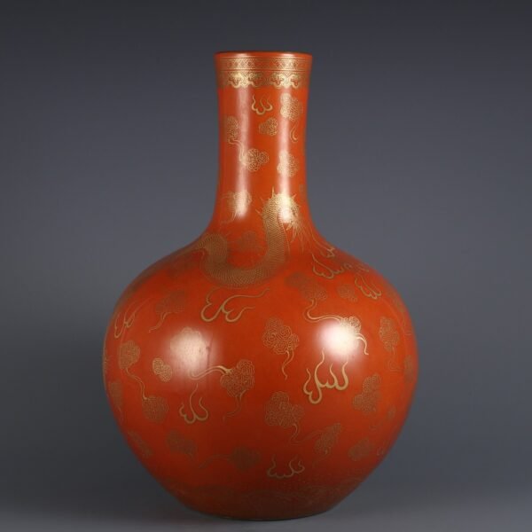 Qing Dynasty Qianlong period alum red ground painted with gold cloud dragon pattern celestial globe - Image 2