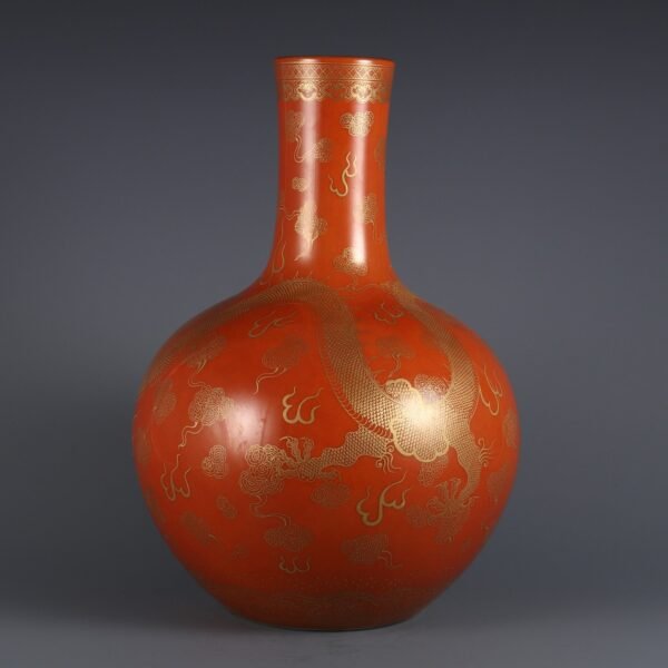Qing Dynasty Qianlong period alum red ground painted with gold cloud dragon pattern celestial globe - Image 5