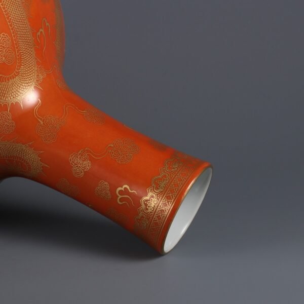 Qing Dynasty Qianlong period alum red ground painted with gold cloud dragon pattern celestial globe - Image 7