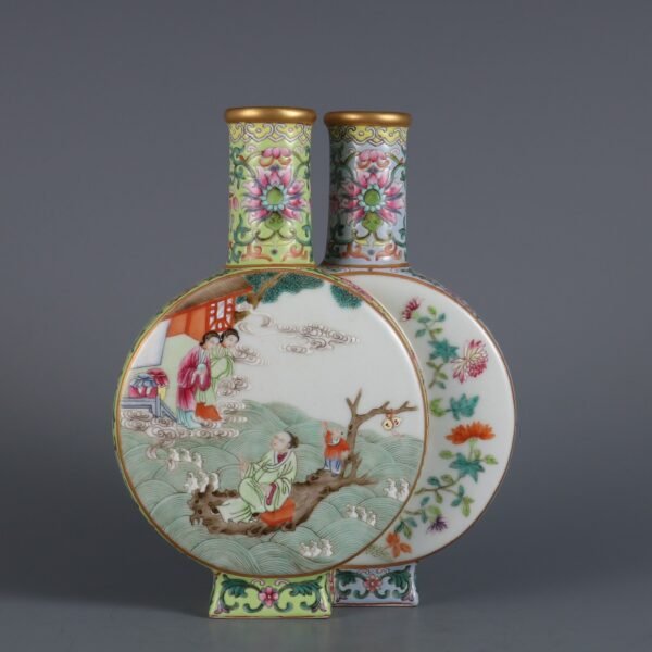 Qing Dynasty Qianlong period famille rose Tang Wang night tour of the East Palace conjoined flat - Image 2