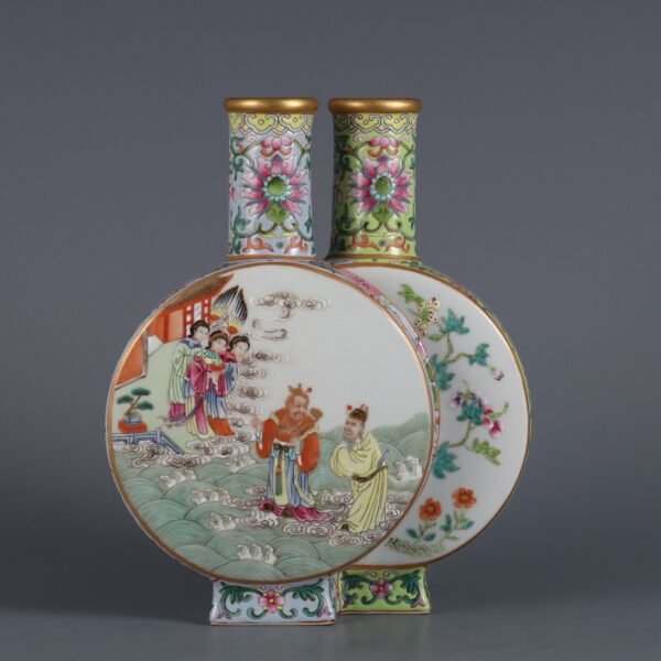 Qing Dynasty Qianlong period famille rose Tang Wang night tour of the East Palace conjoined flat - Image 6