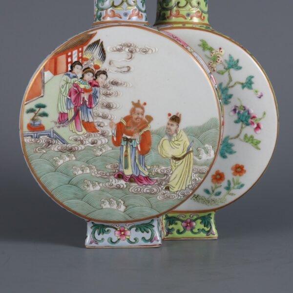 Qing Dynasty Qianlong period famille rose Tang Wang night tour of the East Palace conjoined flat - Image 7