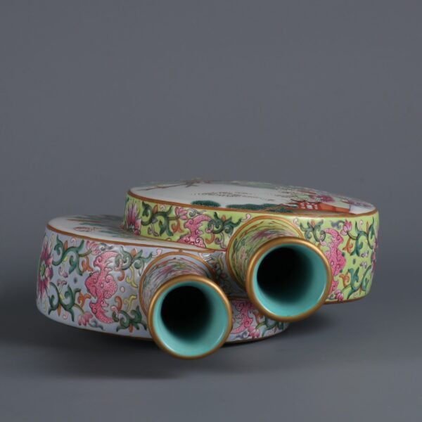 Qing Dynasty Qianlong period famille rose Tang Wang night tour of the East Palace conjoined flat - Image 8