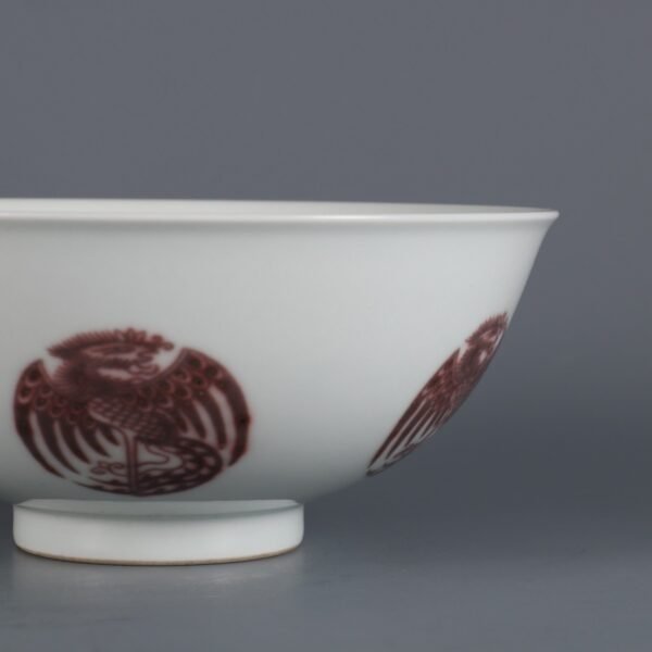 Qing Dynasty Qianlong period underglaze red round phoenix pattern bowl - Image 6