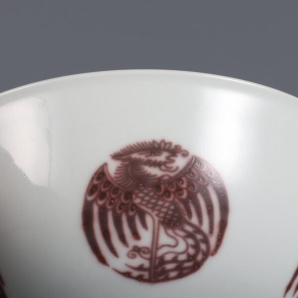 Qing Dynasty Qianlong period underglaze red round phoenix pattern bowl - Image 7