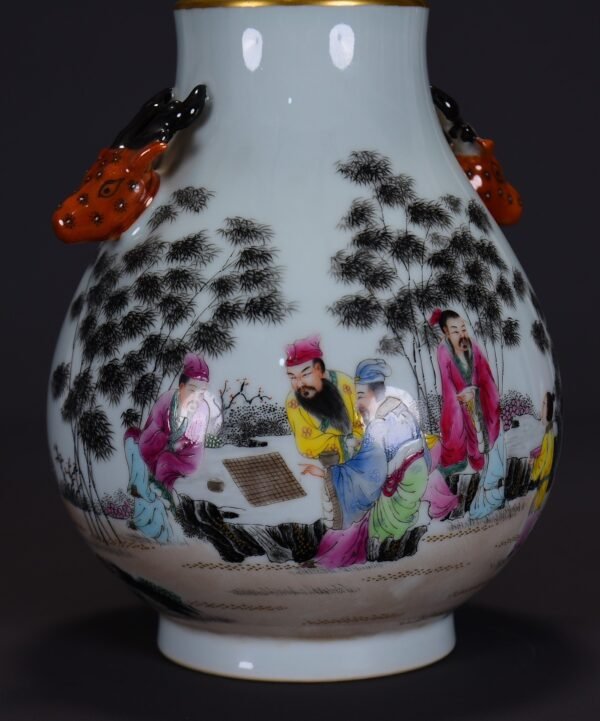 old collection of Qing Dynasty Qianlong period famille rose painting of Seven Sages - Image 4