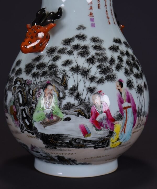 old collection of Qing Dynasty Qianlong period famille rose painting of Seven Sages - Image 7