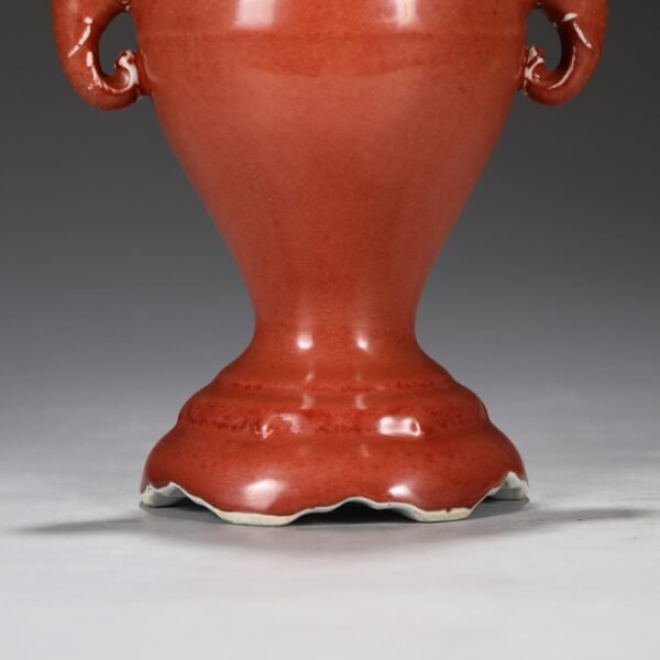 Old collection of Ming Dynasty Xuande Ruby Red Glaze Imperial Elephant Ear Vase - Image 2