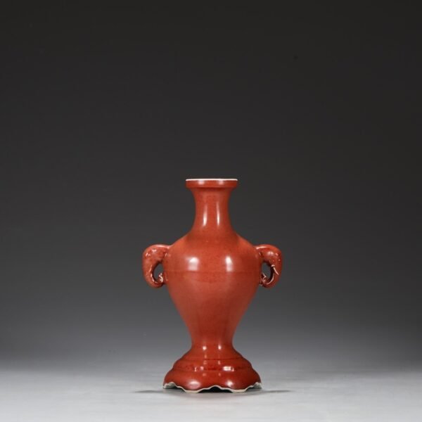 Old collection of Ming Dynasty Xuande Ruby Red Glaze Imperial Elephant Ear Vase - Image 3