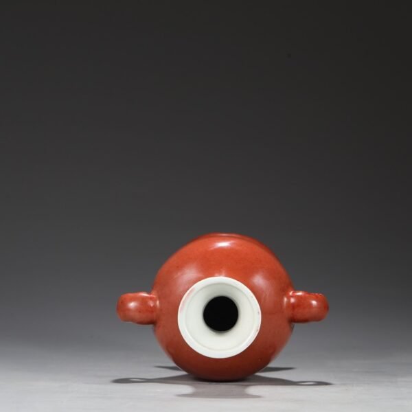 Old collection of Ming Dynasty Xuande Ruby Red Glaze Imperial Elephant Ear Vase - Image 4