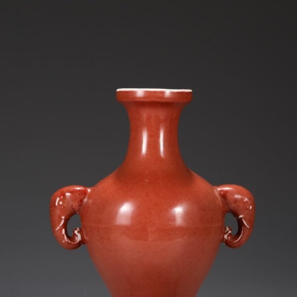Old collection of Ming Dynasty Xuande Ruby Red Glaze Imperial Elephant Ear Vase - Image 6