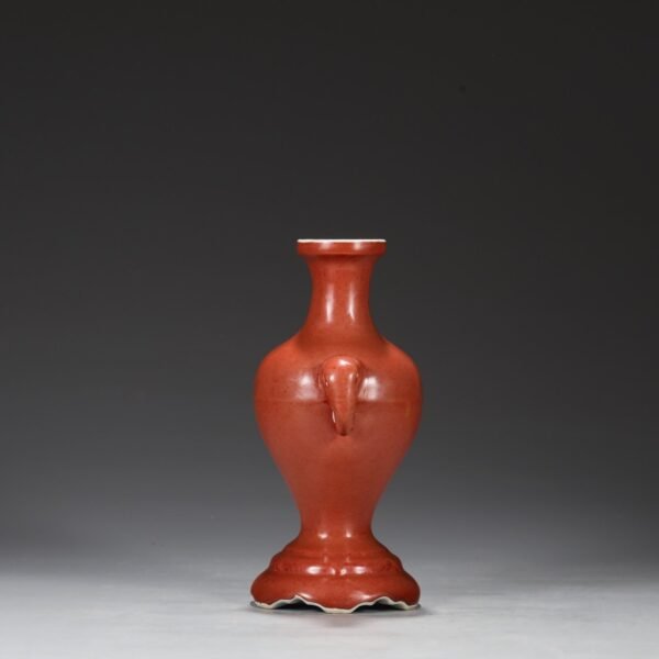 Old collection of Ming Dynasty Xuande Ruby Red Glaze Imperial Elephant Ear Vase - Image 7