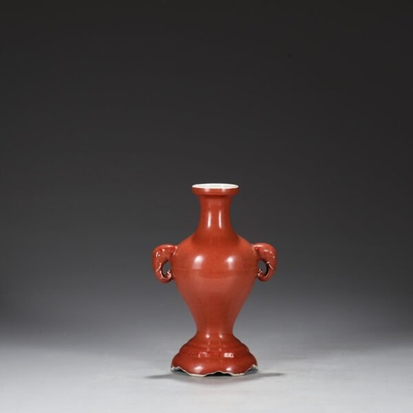 Old collection of Ming Dynasty Xuande Ruby Red Glaze Imperial Elephant Ear Vase - Image 8