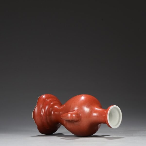 Old collection of Ming Dynasty Xuande Ruby Red Glaze Imperial Elephant Ear Vase - Image 9