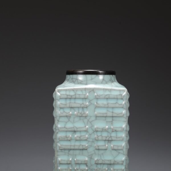 An old Southern Song Dynasty official kiln green glaze silver mouth Bagua Cong-style bottle "Qianlong imperial title" - Image 5
