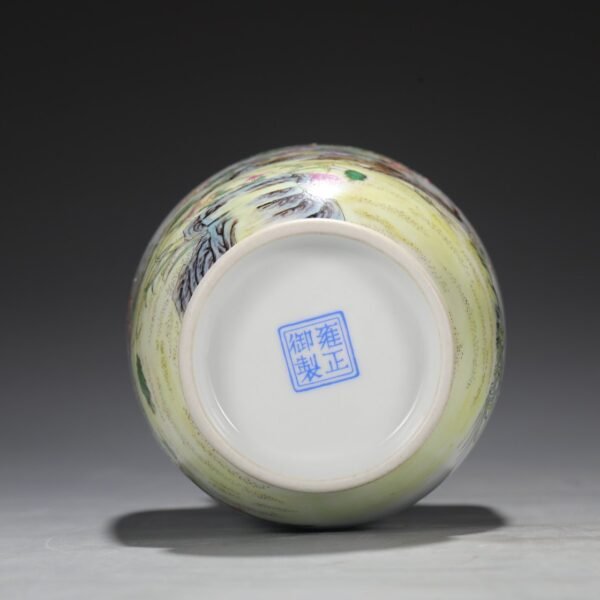 Old Collection Qing Dynasty Yongzheng Enamel Color Mountain Stone Flower Bird Reed Goose Lantern Vase - Image 3