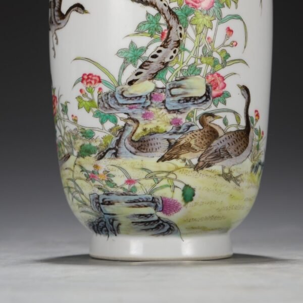 Old Collection Qing Dynasty Yongzheng Enamel Color Mountain Stone Flower Bird Reed Goose Lantern Vase - Image 5