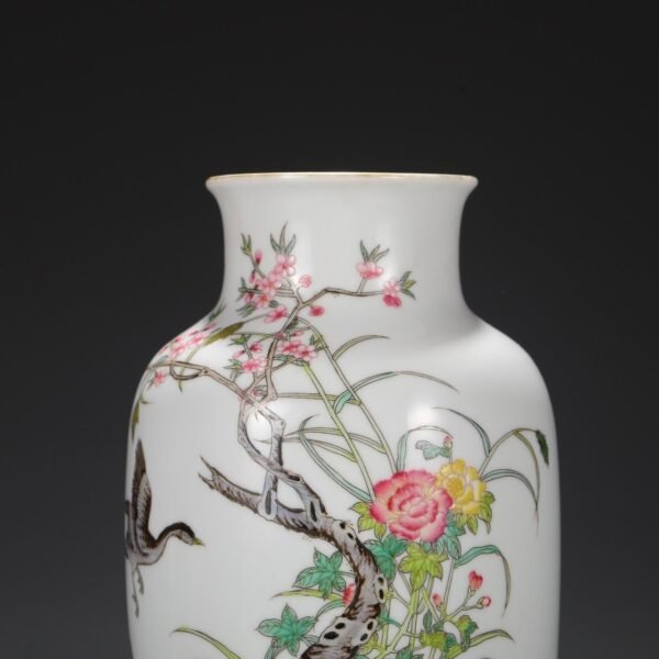 Old Collection Qing Dynasty Yongzheng Enamel Color Mountain Stone Flower Bird Reed Goose Lantern Vase - Image 6