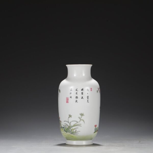 Old Collection Qing Dynasty Yongzheng Enamel Color Mountain Stone Flower Bird Reed Goose Lantern Vase - Image 7