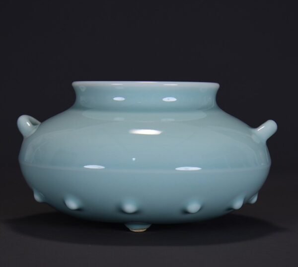 old collection of Qing Dynasty Qianlong powder green glaze drum nail double-cord vase - Image 3