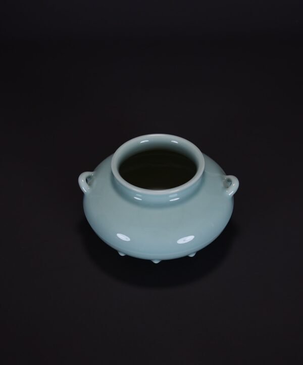 old collection of Qing Dynasty Qianlong powder green glaze drum nail double-cord vase - Image 4
