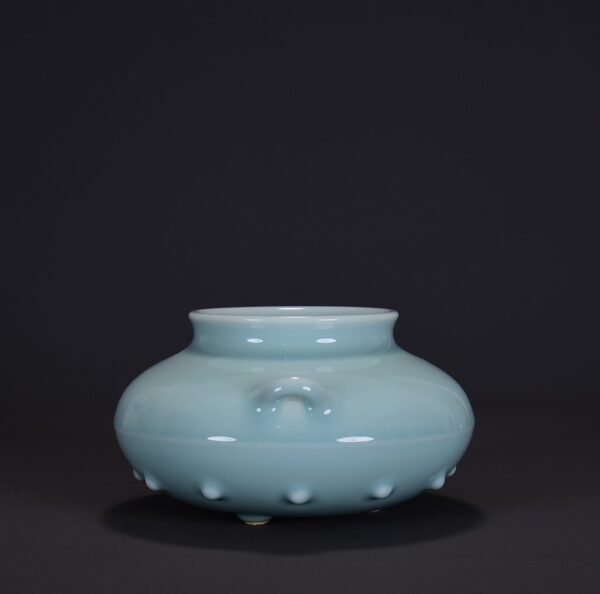 old collection of Qing Dynasty Qianlong powder green glaze drum nail double-cord vase - Image 2