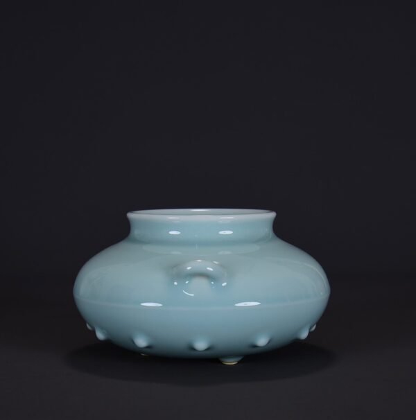 old collection of Qing Dynasty Qianlong powder green glaze drum nail double-cord vase - Image 6