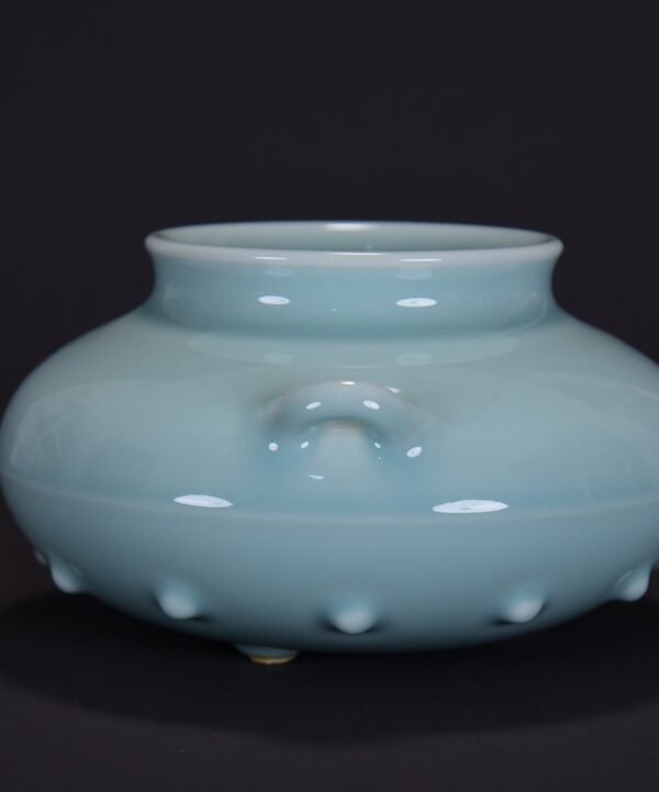 old collection of Qing Dynasty Qianlong powder green glaze drum nail double-cord vase - Image 7