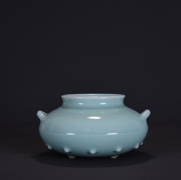 old collection of Qing Dynasty Qianlong powder green glaze drum nail double-cord vase - Image 8